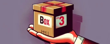 DALL·E 2024-03-04 15.15.07 - A cartoon-style image of a person's hand holding a cardboard box labeled 'Box 3'. The box has a sticker with red border and the text 'Box 3' in bold r